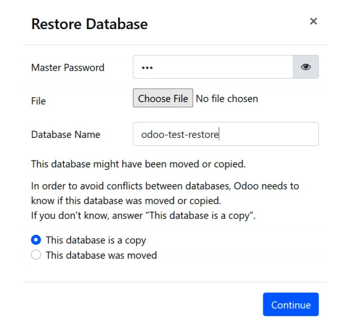 Restore Database dialog